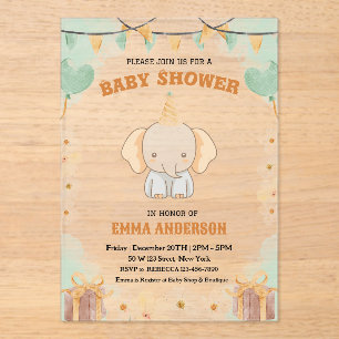 Little Peanut Dreams – Elephant Baby Shower Acrylic Invitations