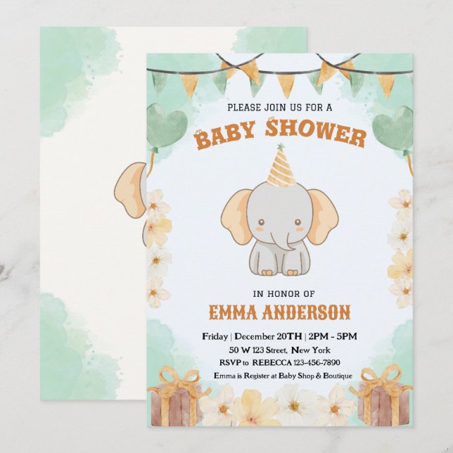 Little Peanut Dreams – Elephant Baby Shower  Invitation (Front/Back)