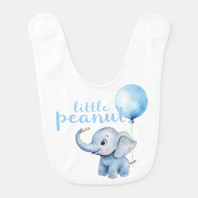 Little Peanut Elephant Baby Bib – Cute Blue Waterc (Front)