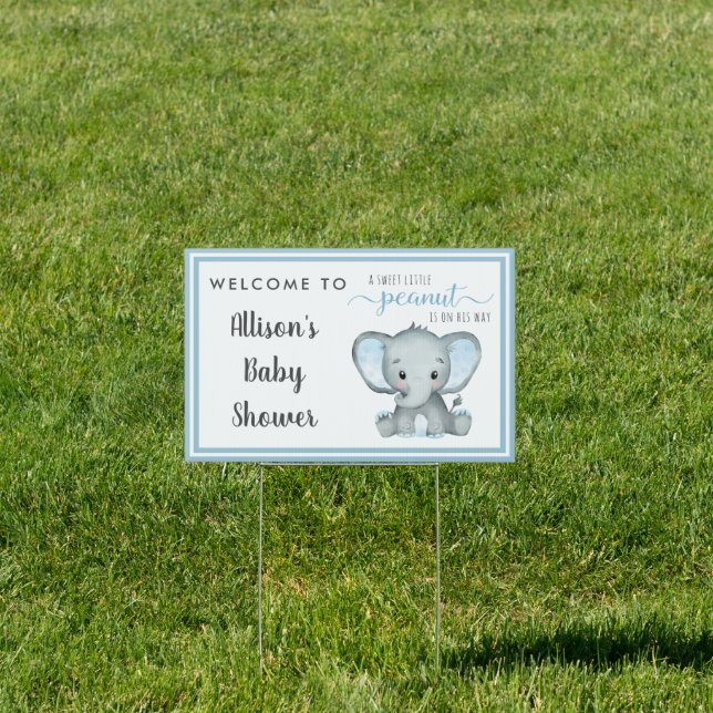 Little Peanut Elephant Baby Boy Shower Welcome Sign (Insitu)