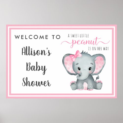 Little Peanut Elephant Baby Girl Shower Welcome Poster