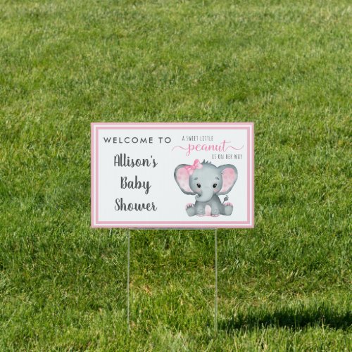 Little Peanut Elephant Baby Girl Shower Welcome Sign