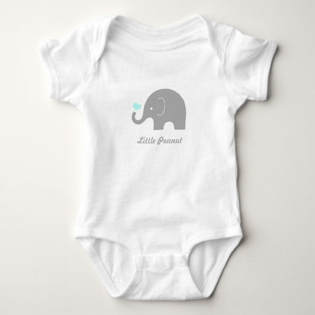 Little Peanut Elephant Baby Romper, Blue Heart Baby Bodysuit (Front)