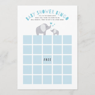 Little Peanut Elephant Baby Shower Bingo Game Blue Invitation