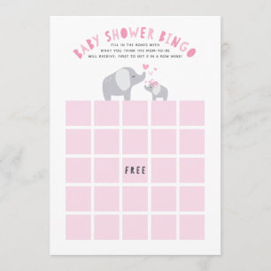 Little Peanut Elephant Baby Shower Bingo Game Pink Invitation
