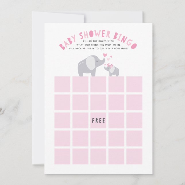 Little Peanut Elephant Baby Shower Bingo Game Pink Invitation (Front)