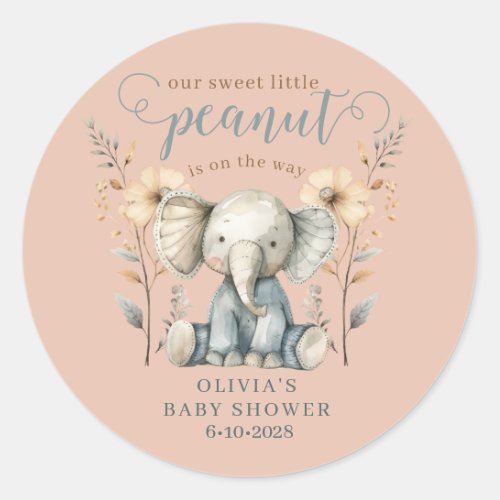 Little Peanut Elephant Baby Shower Classic Round Sticker