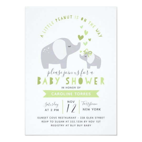 Little Peanut Elephant Baby Shower Green Invitation