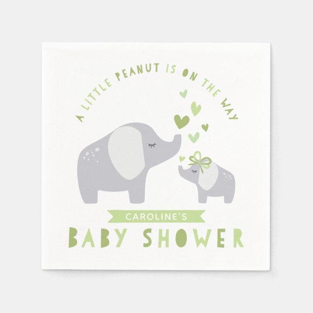 Little Peanut Elephant | Baby Shower | Green Napkins (Front)