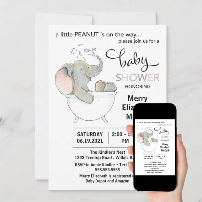 Little Peanut Elephant Baby Shower Invitation Zazzle