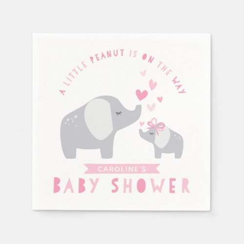 Little Peanut Elephant  Baby Shower  Pink Napkins
