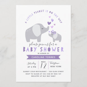 Little Peanut Elephant Baby Shower Purple Invitation