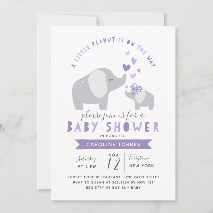 Little Peanut Elephant Baby Shower Purple Invitation Zazzle