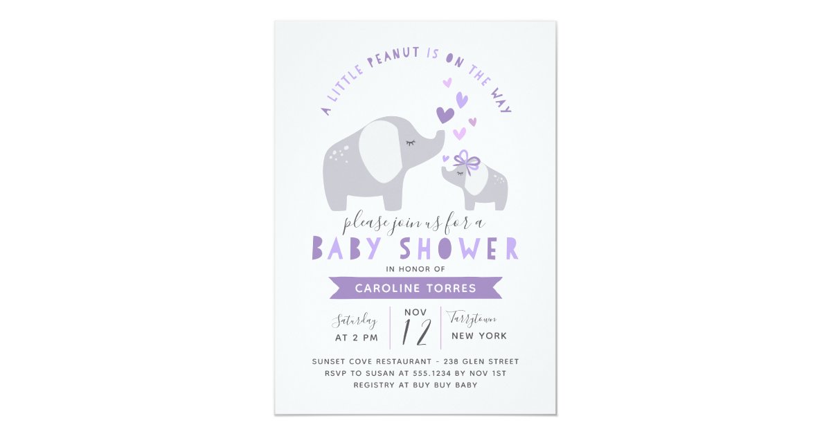 Little Peanut Elephant Baby Shower Purple Invitation