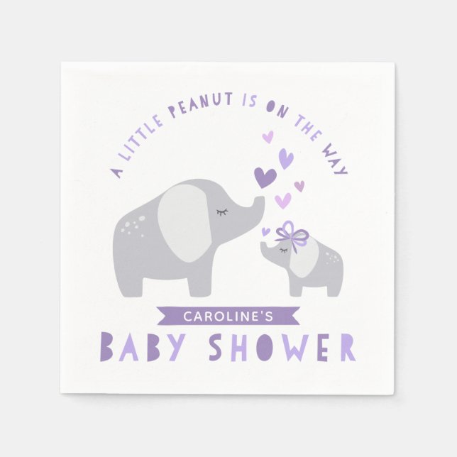 Little Peanut Elephant | Baby Shower | Purple Napkins (Front)