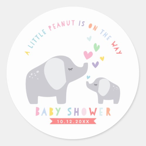 Little Peanut Elephant  Baby Shower  Rainbow Classic Round Sticker