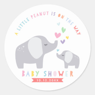 Little Peanut Elephant Baby Shower Rainbow Classic Round Sticker