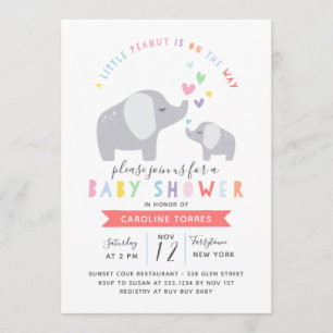 Little Peanut Elephant Baby Shower Rainbow Invitation