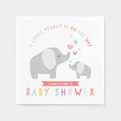Little Peanut Elephant  Baby Shower  Rainbow Napkins