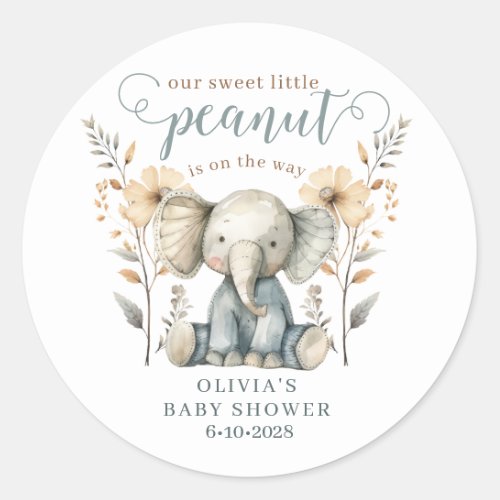 Little Peanut Elephant Blue Baby Shower Classic Round Sticker