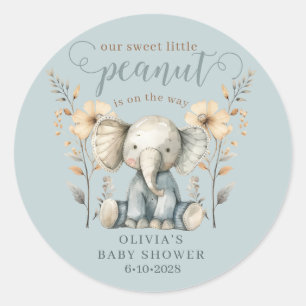 Little Peanut Elephant Blue Baby Shower Classic Round Sticker