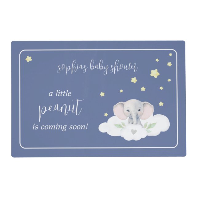 Little Peanut Elephant Blue Boy Baby Shower Placemat (Front)