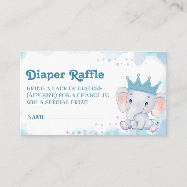 Little peanut elephant Blue Diaper Raffle Ticket  Enclosure Card (Front)