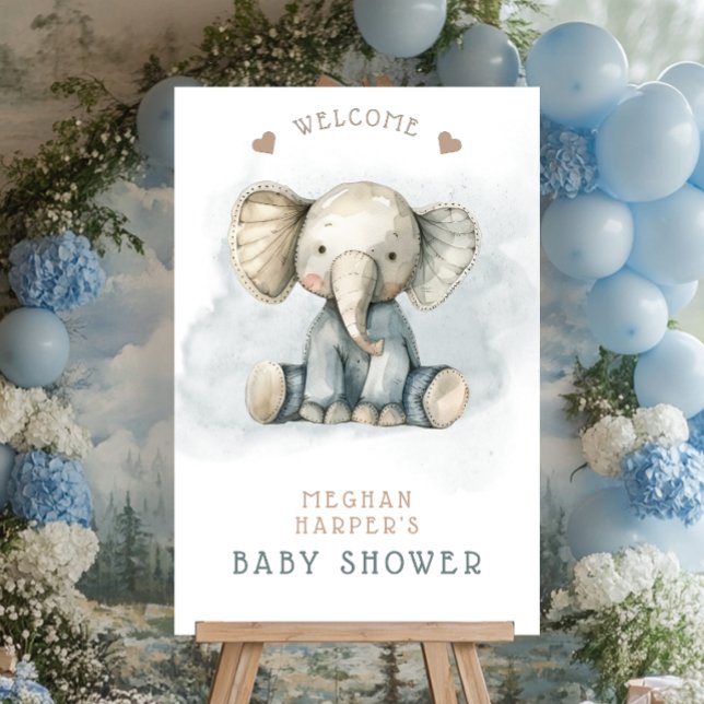 Little Peanut Elephant Blue Striped Baby Shower Foam Board (Creator Uploaded)