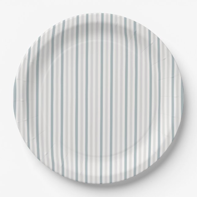 Little Peanut Elephant Blue Striped Baby Shower Paper Plates (Front)