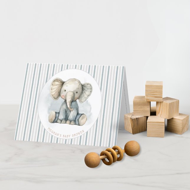 Little Peanut Elephant Blue Striped Baby Shower Thank You Card (Creator Uploaded)