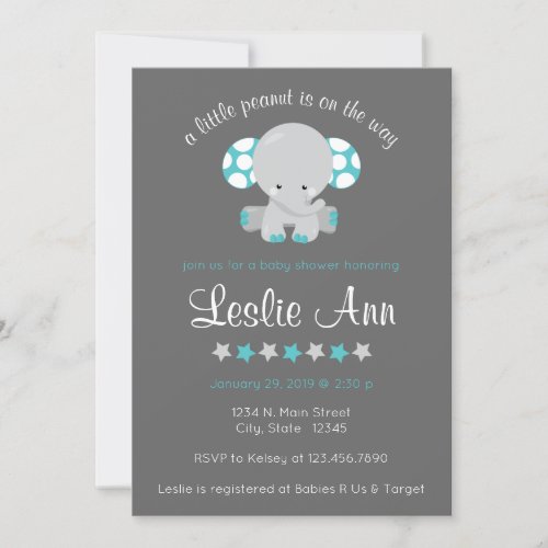 Little Peanut Elephant Boy Baby Shower Invitation