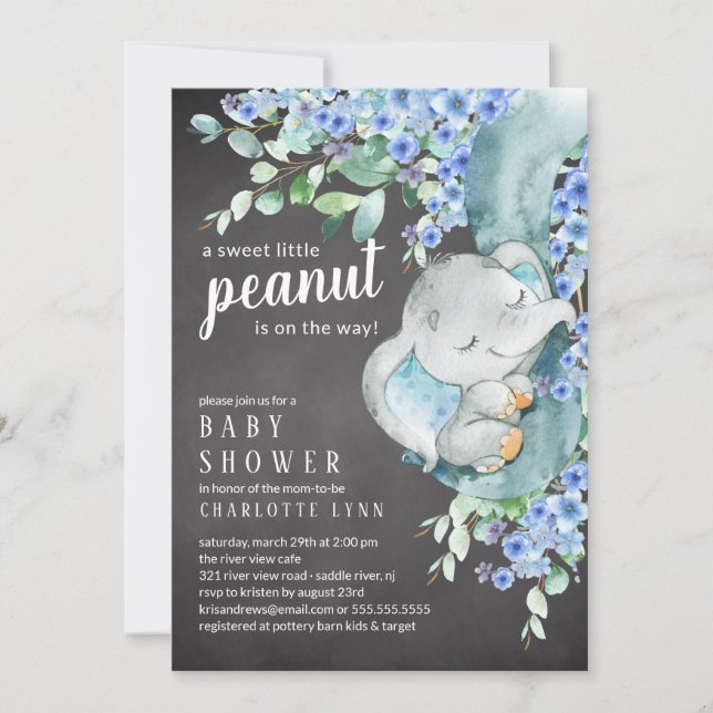 Little Peanut Elephant Boys Baby Shower Invitation (Front)