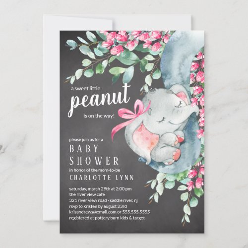 Little Peanut Elephant Girls Baby Shower Invitation