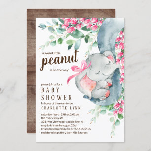 Little Peanut Elephant Girls Baby Shower Invitation