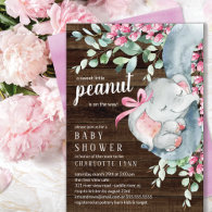 Little Peanut Elephant Girls Baby Shower Invitation