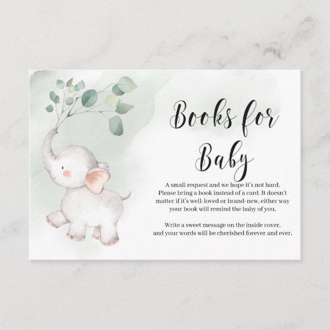 Little peanut elephant greenery books for baby enclosure card (Front)