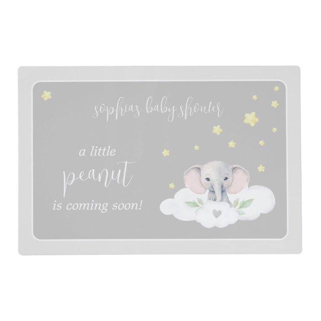 Little Peanut Elephant Light Grey Baby Shower Placemat (Front)