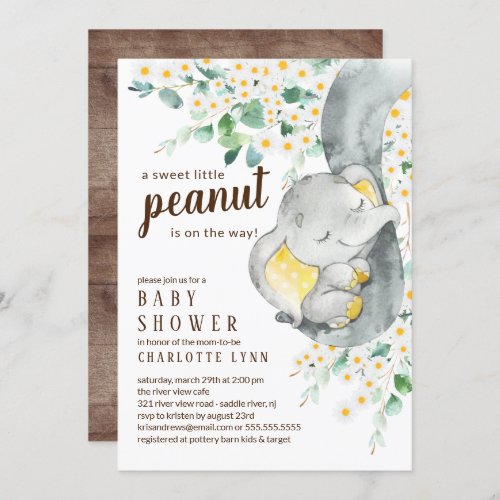 Little Peanut Elephant Neutral Baby Shower Invitation