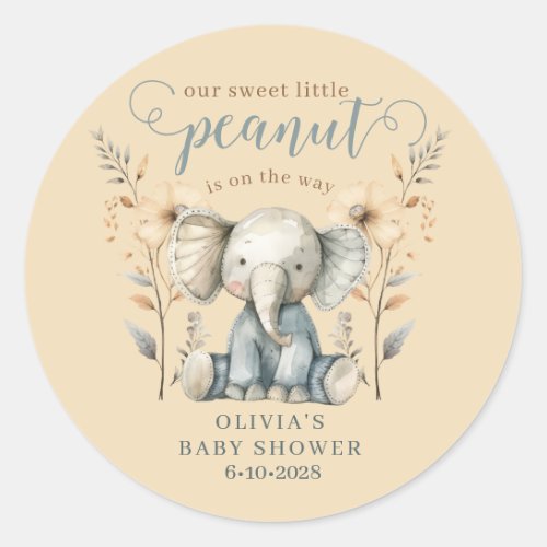 Little Peanut Elephant Peach Baby Shower Classic Round Sticker