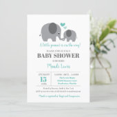 Little Peanut Elephant Teal Baby Shower Invitation (Standing Front)