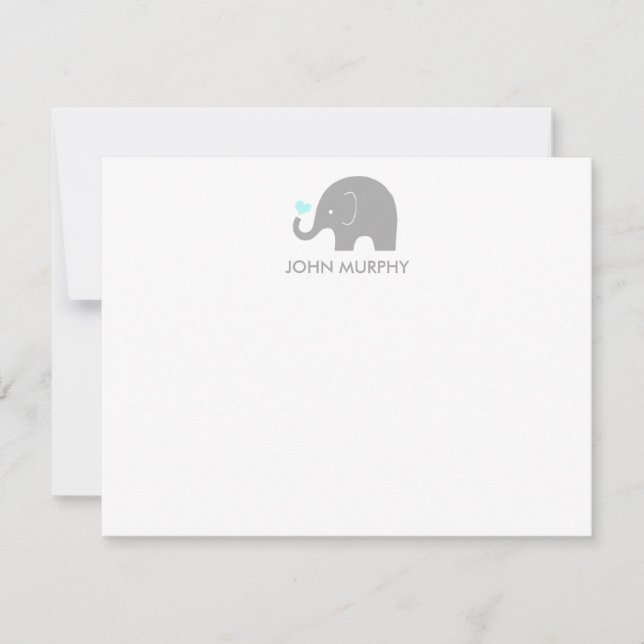 Little Peanut Elephant Thank you Note, Grey & Blue Note Card (Front)