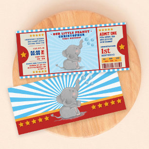 Little peanut elephant Ticket First Birthday Invitation