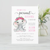 Little Peanut Elephant Watercolor Baby Girl Shower Invitation (Standing Front)
