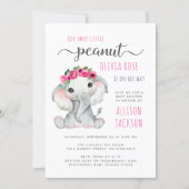 Little Peanut Elephant Watercolor Baby Girl Shower Invitation (Front)