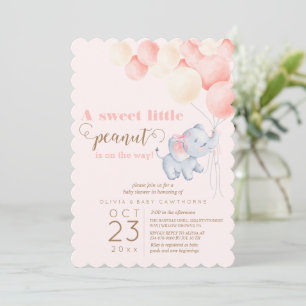 Little Peanut Elephant Watercolor Baby Girl Shower Invitation