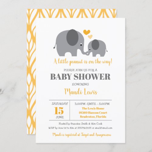 Little Peanut Elephant Yellow Baby Shower Invitation