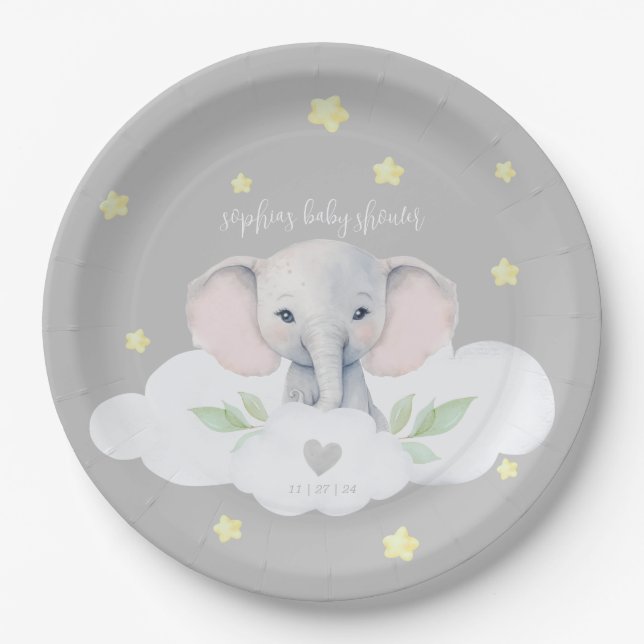 Little Peanut Gender Neutral Baby Shower Elephant Paper Plates (Front)