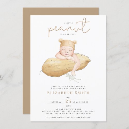 Little Peanut Gender Neutral Watercolor Baby Showe Invitation