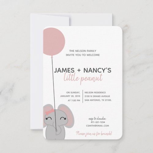 little peanut girl BABY SHOWER elephant Invitation