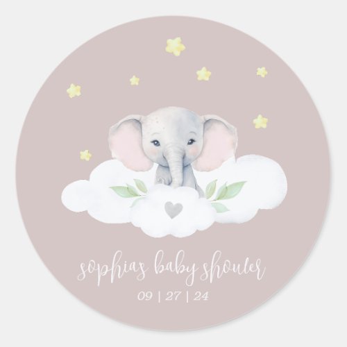 Little Peanut Girl Baby Shower Pink Elephant Classic Round Sticker